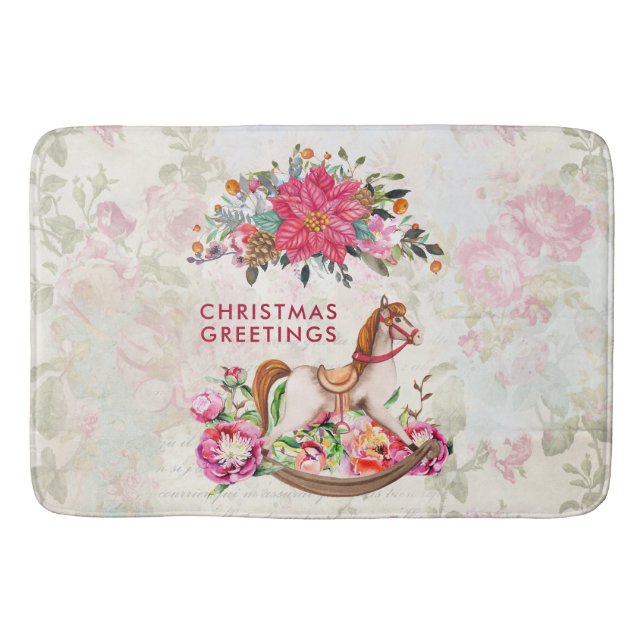 Tapis De Bain Cheval rocheux victorien et Poinsettia Noël (Devant)