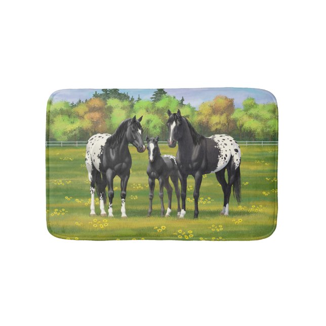 Tapis De Bain Chevaux Appaloosa Noir Dans Les Pâturages D'Été (Devant)