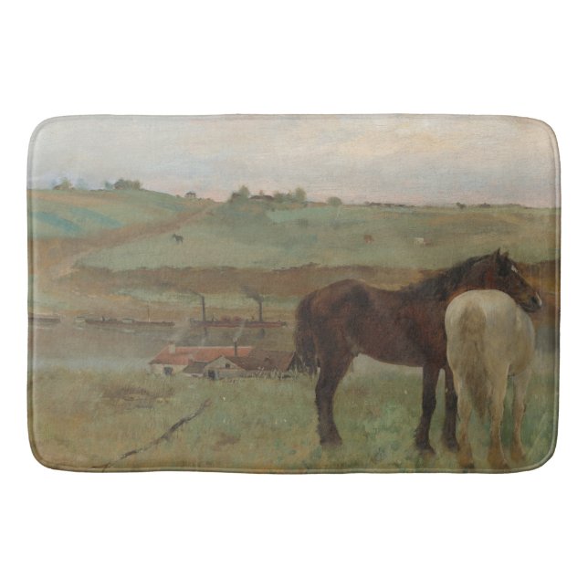 Tapis De Bain Chevaux dans une prairie, Peinture à l'huile, Edga (Devant)
