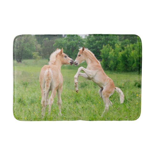Tapis De Bain Chevaux de Haflinger, de mignons poulains élevant  (Devant)
