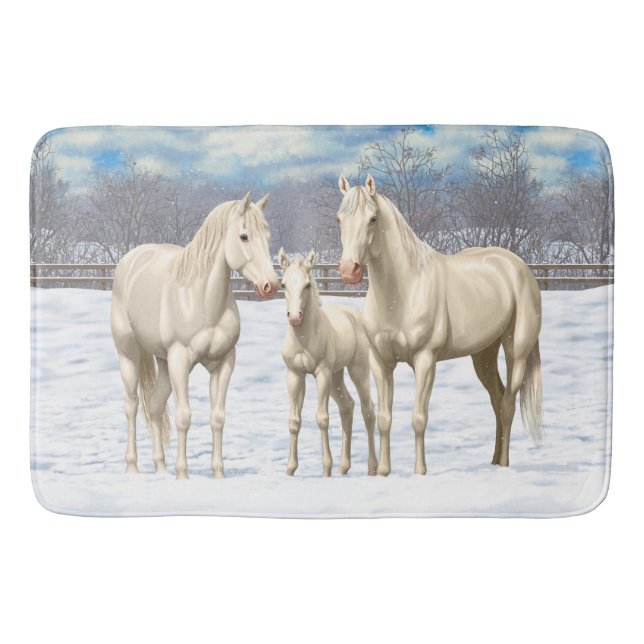 Tapis De Bain Chevaux Du Quartier Blanc En Neige (Devant)