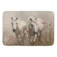 Chevaux gris Fleurs roses Peinture à l'huile