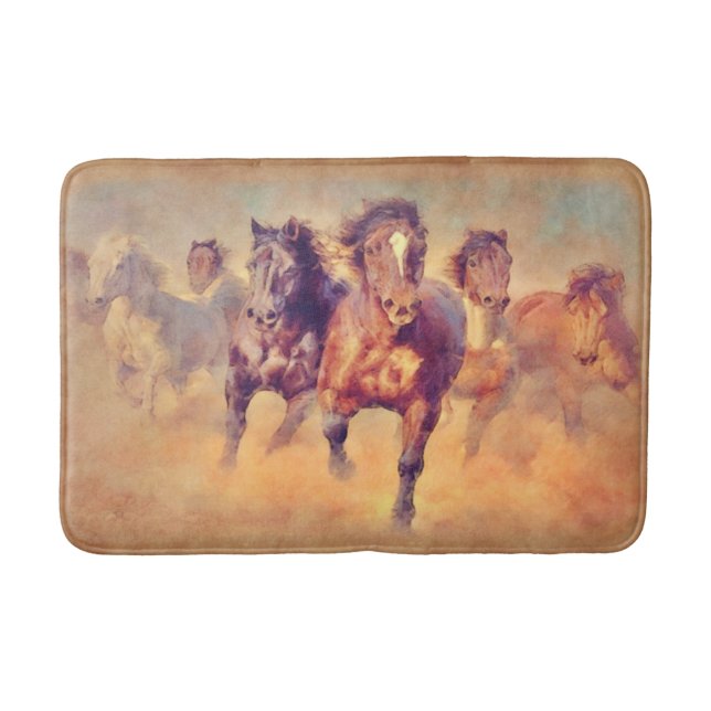 Tapis De Bain Chevaux Mustang Sauvages Stampede Aquarelle (Devant)