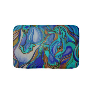 Tapis De Bain Chevaux sauvages en Brown et Turquoise