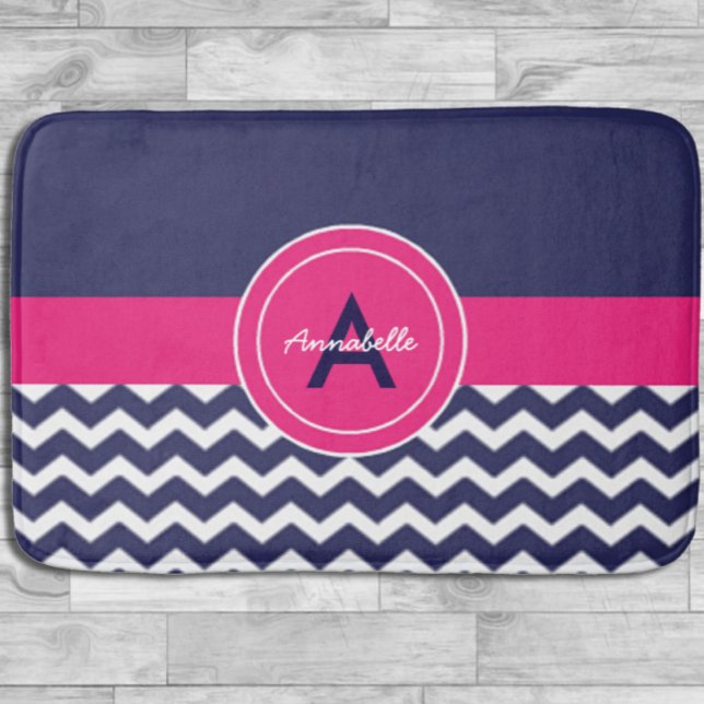 Tapis De Bain Chevron bleu foncé rose (Créateur téléchargé)