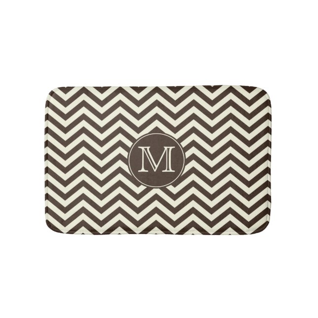 Tapis De Bain Chevron Brown et crème de monogramme (Devant)