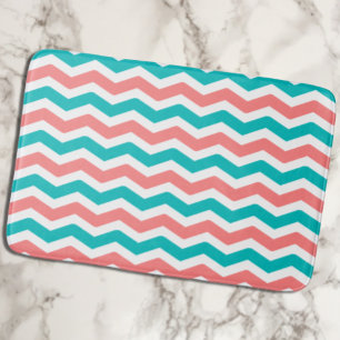 Tapis De Bain Chevron de corail et turquoise