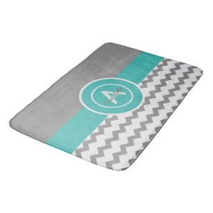 Tapis De Bain Chevron Turquoise gris