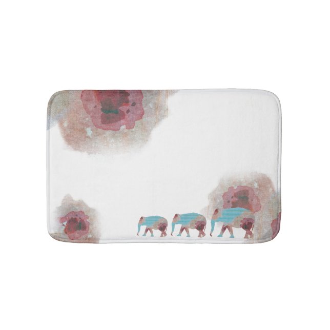 Tapis De Bain Chic Aquarelle Florale Et Eléphant Mat De Bain (Devant)