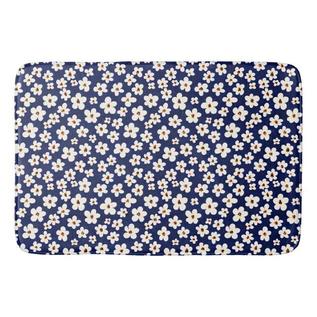 Tapis De Bain Chic Boho Daisies Bleu foncé Motif rideau de douch (Devant)