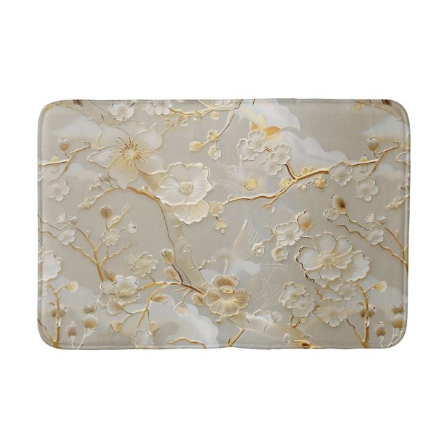Tapis De Bain Chic crème or floral (Devant)