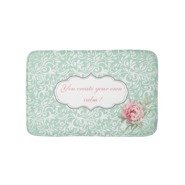 Tapis De Bain Chic Elegant Damask, Rose, Message Motivationnel (Devant)