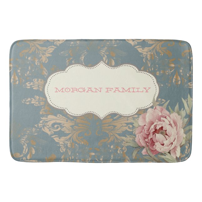 Tapis De Bain Chic Elegant Gold Damask Roses (Devant)