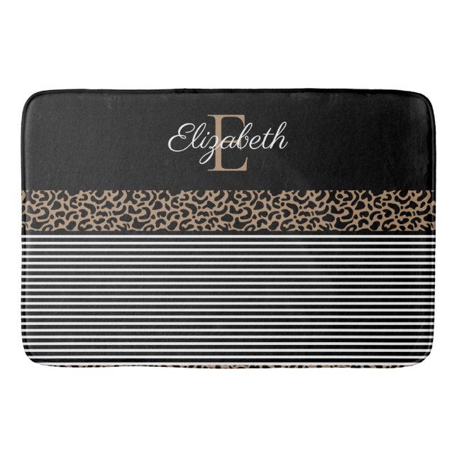 Tapis De Bain Chic Empreinte de léopard Monogramme (Devant)