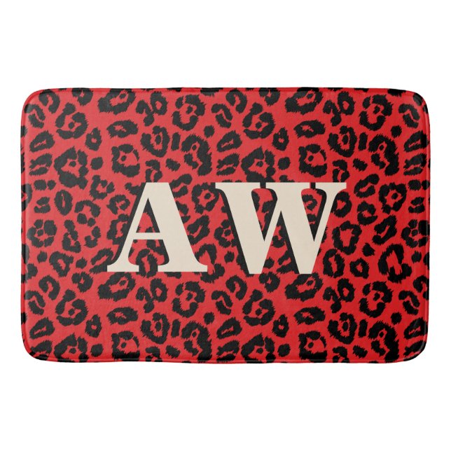 Tapis De Bain Chic Empreinte de léopard rouge noir (Devant)