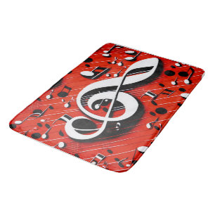 Tapis De Bain Chic et tendance notes de clef rouges blanches et