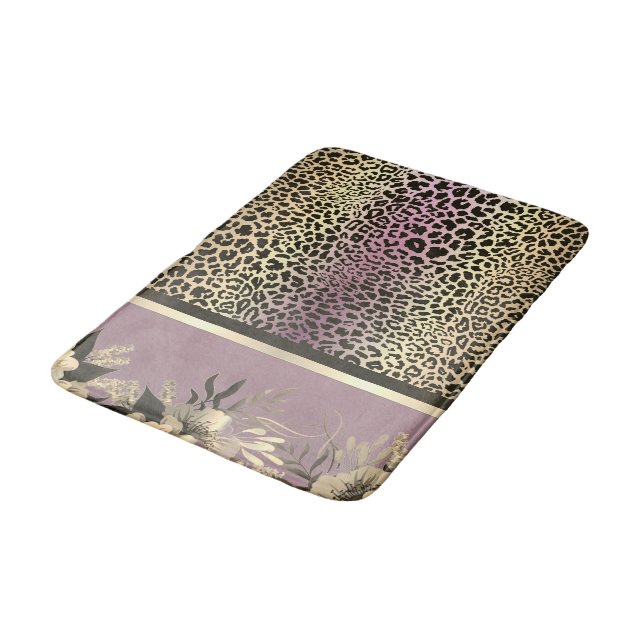 Tapis De Bain Chic Lavender Gold Leopard Safari Floral (Angle)