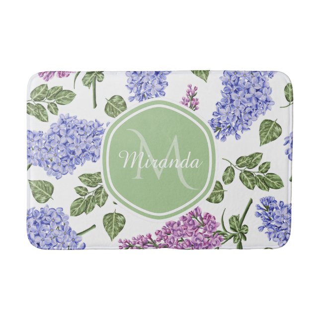 Tapis De Bain Chic Lavender Lilac Floral Pastel Monogramme vert (Devant)