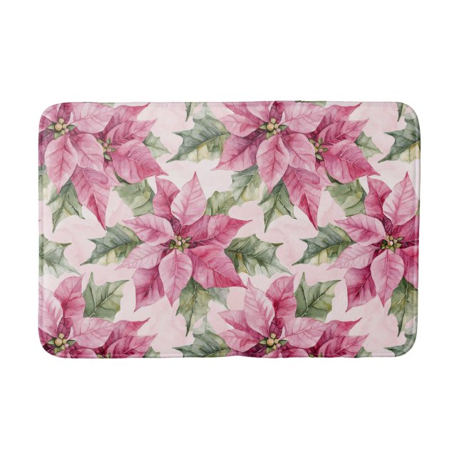 Tapis De Bain Chic rose Poinsettia Fleurs Noël (Devant)
