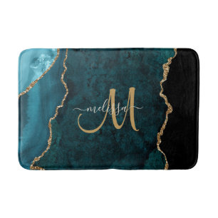 Tapis De Bain Chic Turquoise Gold Parties scintillant Agate Pers