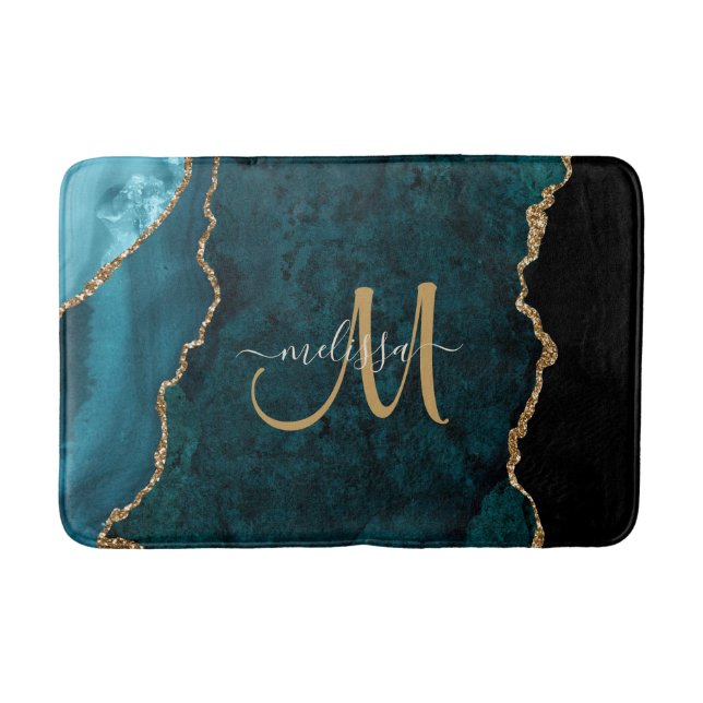 Tapis De Bain Chic Turquoise Gold Parties scintillant Agate Pers (Devant)