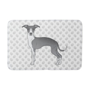 Tapis De Bain Chien Gris Italien Bleu Et Blanc Avec Patrouilles