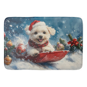 Tapis De Bain Chien maltais dans la corniche laissez passer Noël