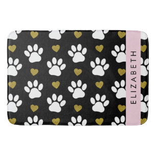 Tapis De Bain Chien Paws, White Paws, Gold Hearts, Votre Nom