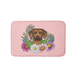 Tapis De Bain Chien Rhodesian Ridgeback Tête Fleurs Colorées Ros
