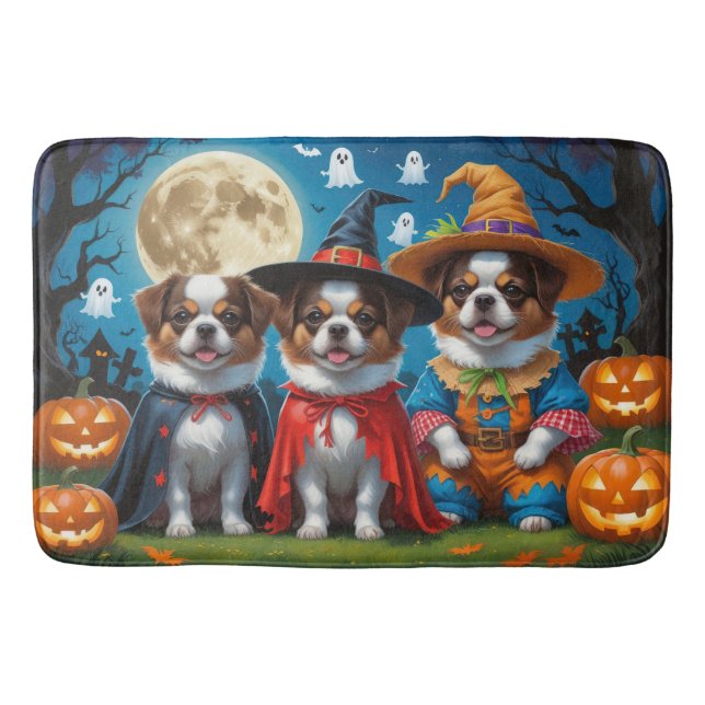 Tapis De Bain Chiens Chin Japonais Citrouille Halloween drôle (Devant)