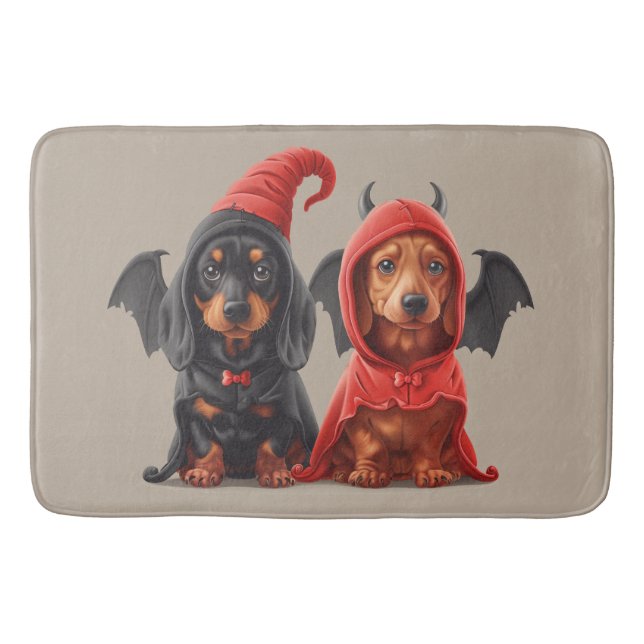Tapis De Bain Chiens de Halloween Dachshund Devil Bat (Devant)