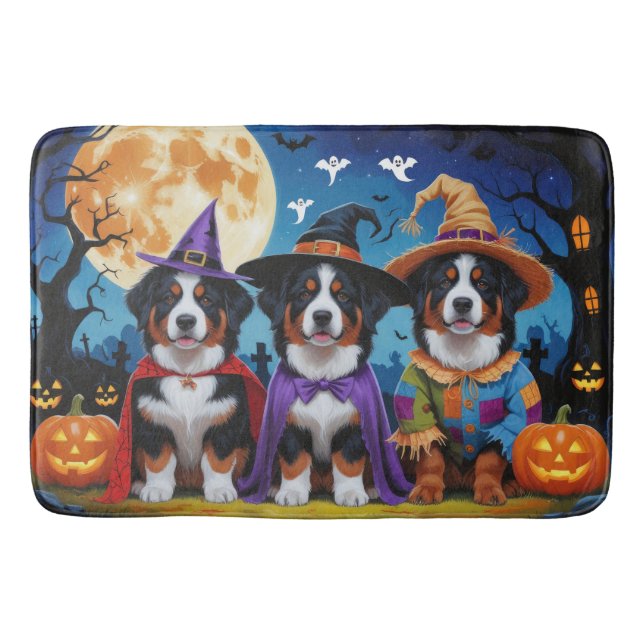 Tapis De Bain Chiens de Montagne Bernese Citrouille Halloween Dr (Devant)