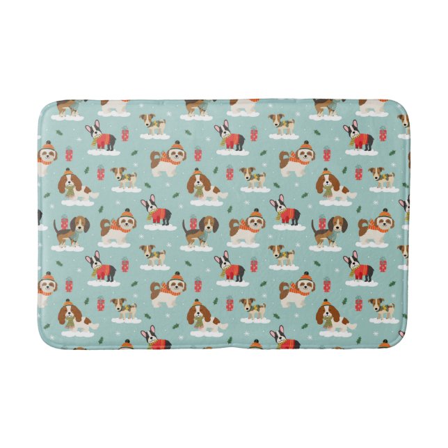 Tapis De Bain Chiens de Noël en Motif d'Écharpes douillettes (Devant)