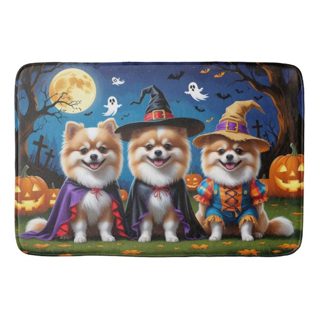 Tapis De Bain Chiens de Poméranie Citrouille Halloween Funny (Devant)