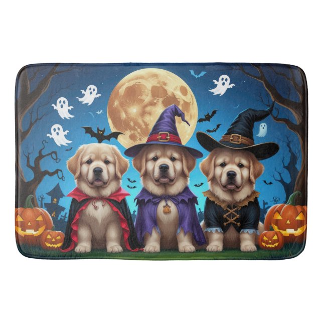 Tapis De Bain Chiens de Terre-Neuve Citrouille Halloween Funny (Devant)