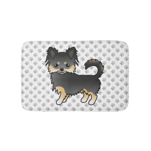 Tapis De Bain Chihuahua à poil long noir et feu, joli chien et p