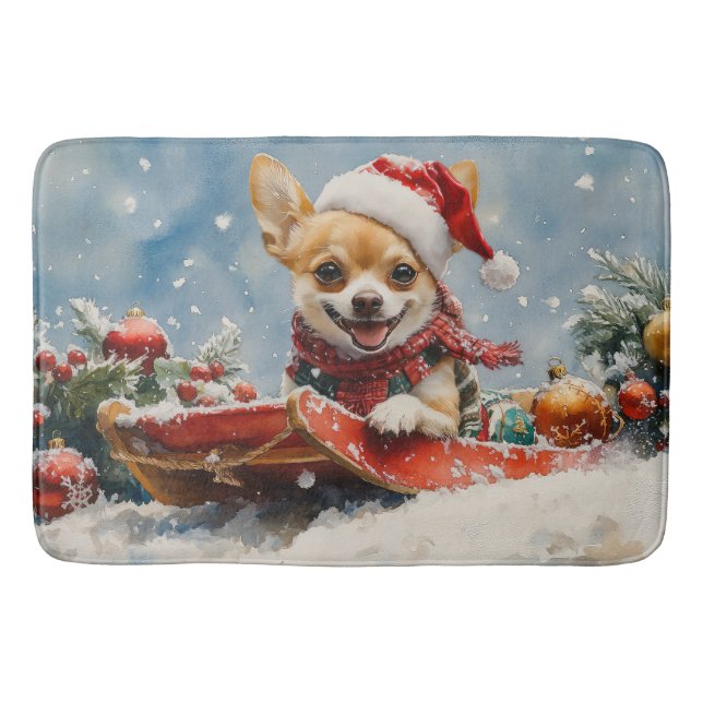 Tapis De Bain Chihuahua Dog in Sledge Let it neiger Noël (Devant)