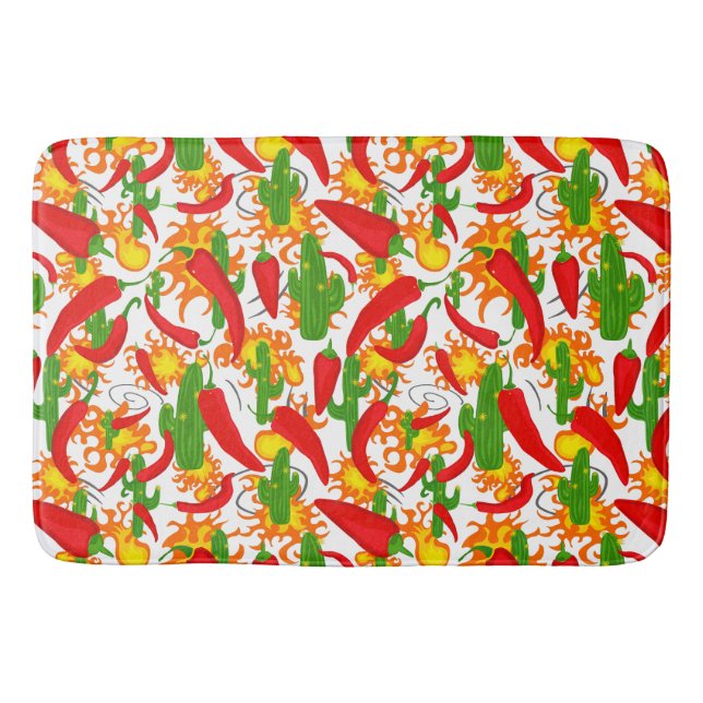 Tapis De Bain Chillies et flammes mexicaines (Devant)