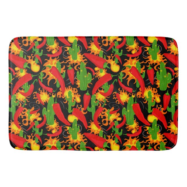Tapis De Bain Chillies et flammes mexicaines (Devant)