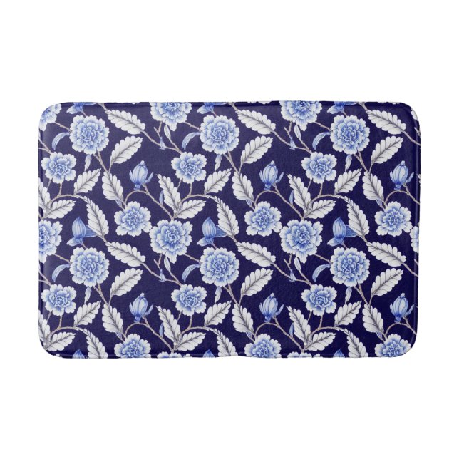 Tapis De Bain Chinoiserie Blue and White Floral Hampton Willow (Devant)