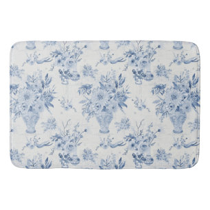 Tapis De Bain Chinoiserie Floral Vase Peony Bleu Blanc Bain