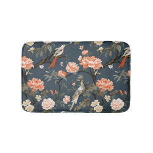 Tapis De Bain Chinoiserie florale sur Denim Blue