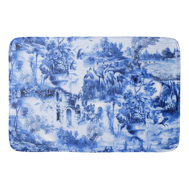 Tapis De Bain Chinoiserie toile, saule bleu, porcelaine bleue   (Devant)