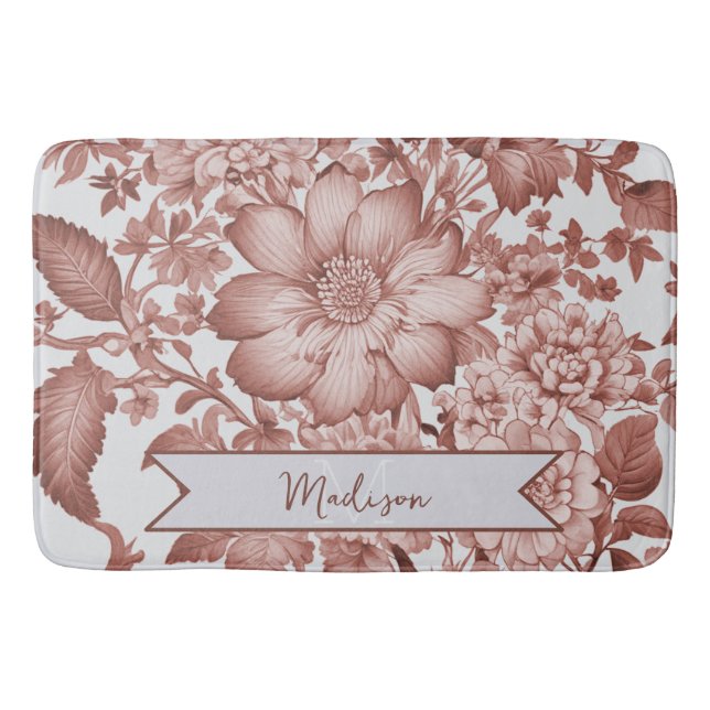 Tapis De Bain Chinoiserie Vintage rouge Floral Personnalisé (Devant)