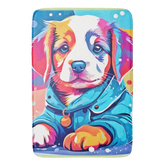 Tapis De Bain Chiot en design de manteau bleu (devant Vertical)