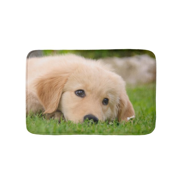 Tapis De Bain Chiot mignon de golden retriever rêvant le pré, (Devant)
