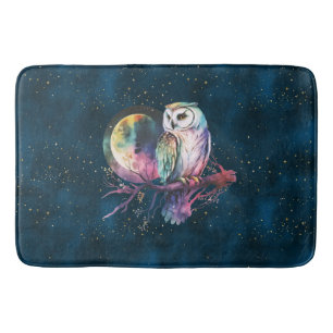 Tapis De Bain Chouette arc-en-ciel mystique et Pleine lune céles