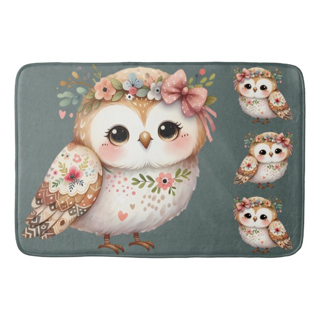 Tapis De Bain Chouette florale mignonne avec noeud (Devant)