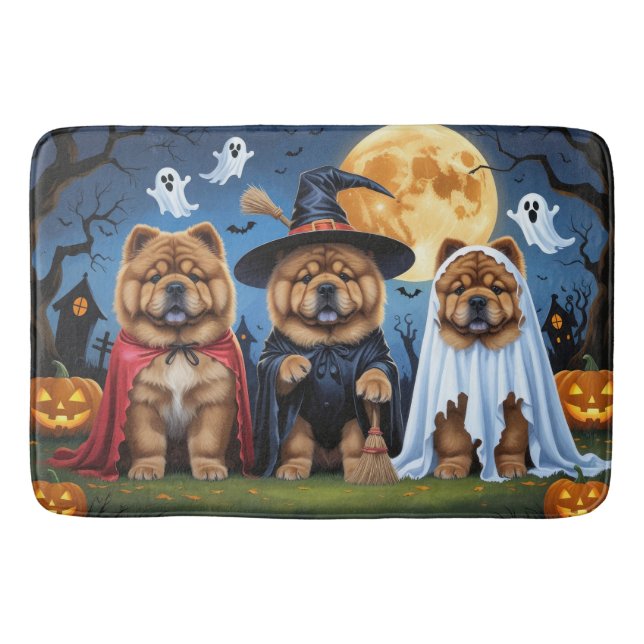 Tapis De Bain Chow Chow Chien Citrouille Halloween drôle (Devant)