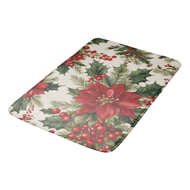 Tapis De Bain Christmas Holly & Berries Bath Mat (Angle)